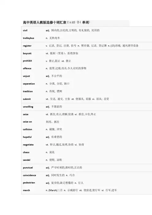 高中英语人教版选修十词汇表Unit3 (54 单词)