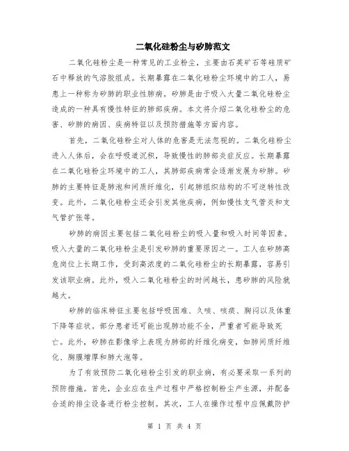 二氧化硅粉尘与矽肺范文（二篇）