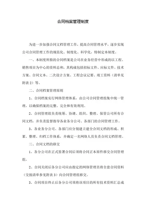 合同档案管理制度模板
