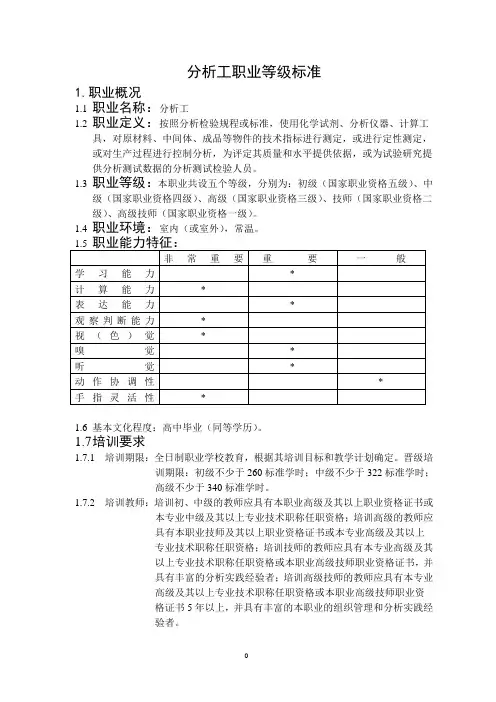 分析工职业等级标准