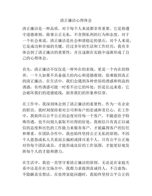 清正廉洁心得体会