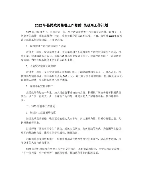 2022年县民政局慈善工作总结_民政局工作计划