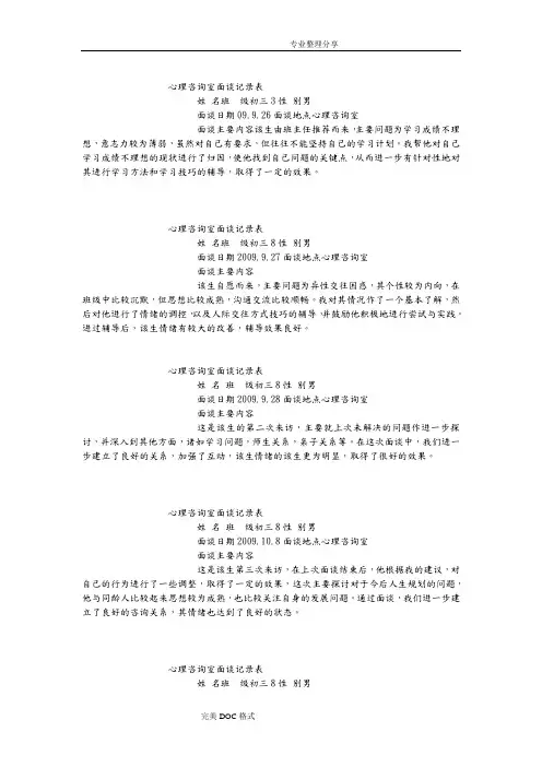 心理咨询室面谈记录文本表