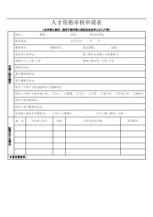 人才资格审核申请表