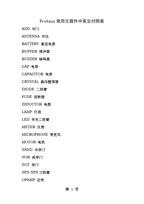 Proteus常用元件清单详细非常实用