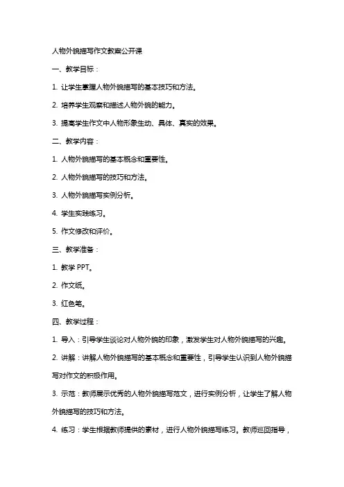 人物外貌描写作文教案公开课