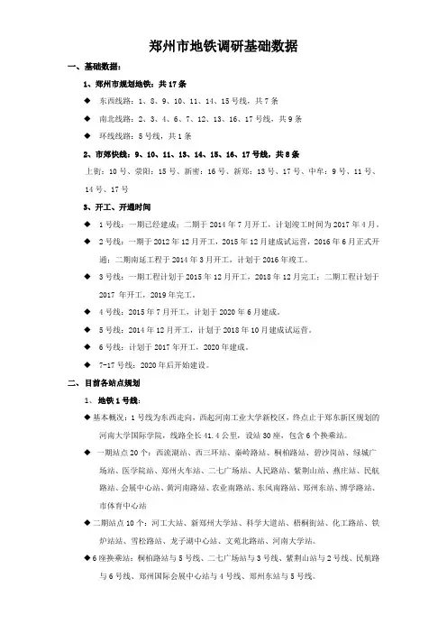 郑州市地铁调研基础数据