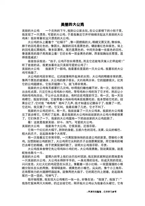 美丽的大公鸡_三年级作文