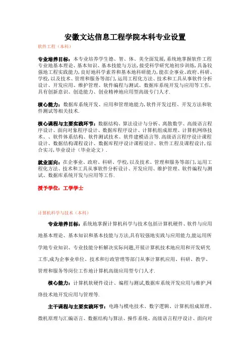 安徽文达信息工程学院本科专业设置