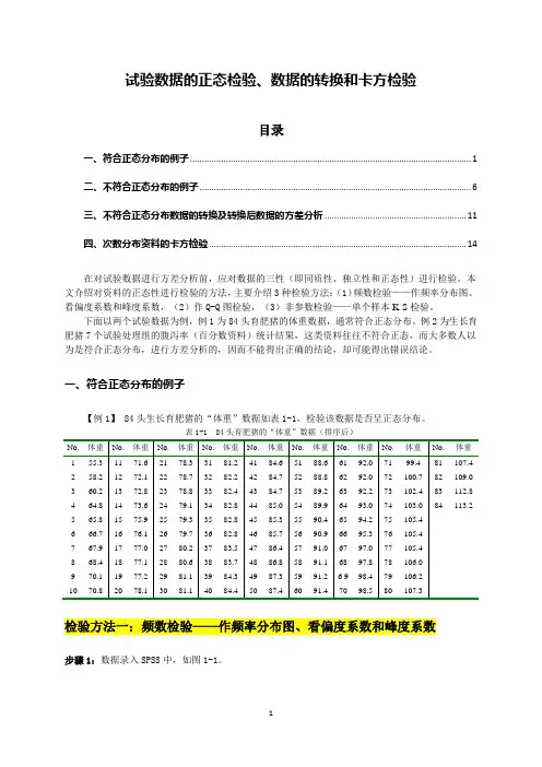 (完整word版)试验数据的正态性检验、数据的转换及卡方检验