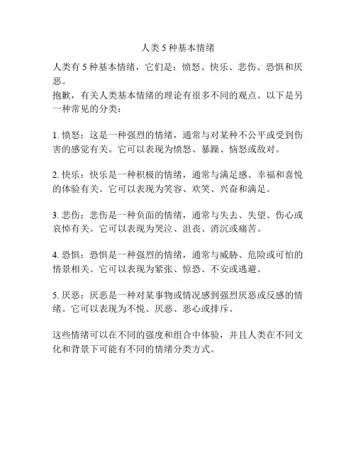 人类5种基本情绪