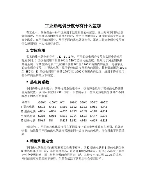 工业热电偶分度号有什么差别