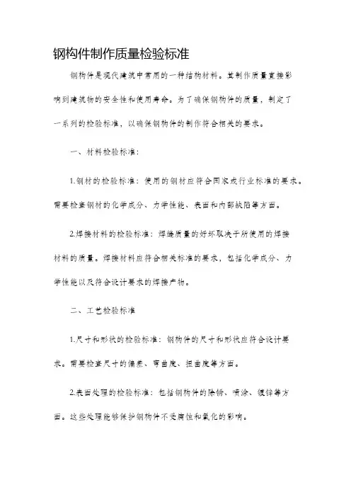 钢构件制作质量检验标准
