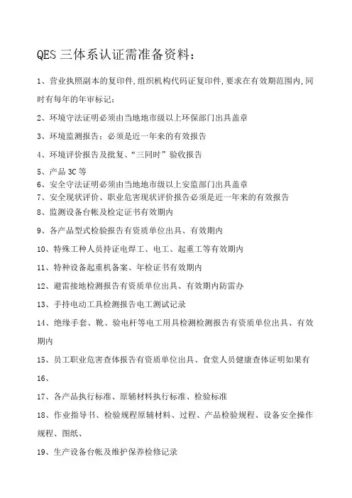 QES三体系认证需准备