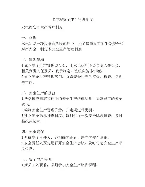 水电站安全生产管理制度