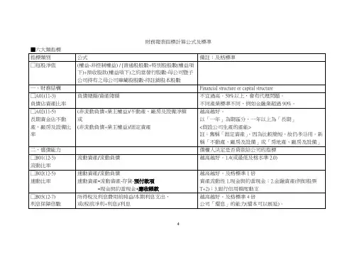 财务报表指标计算公式及标准六大类指标