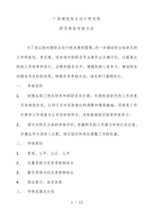 建筑设计研究院员工绩效考核规范