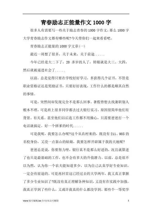 青春励志正能量作文1000字(标准版)