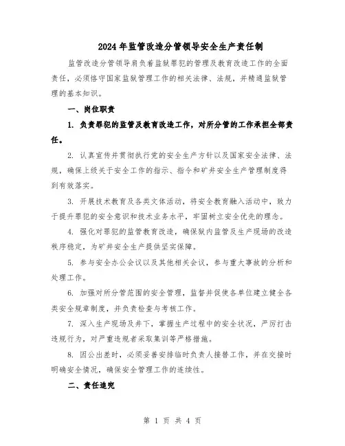 2024年监管改造分管领导安全生产责任制（二篇）