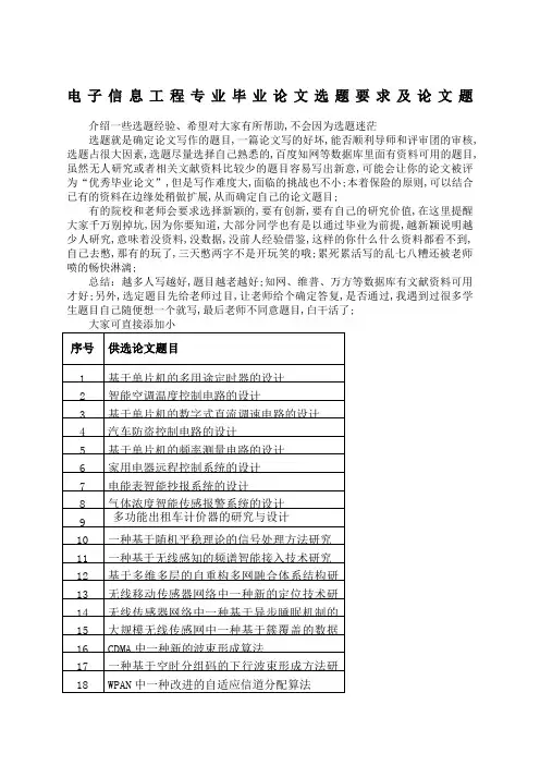 电子信息工程技术毕业论文选题
