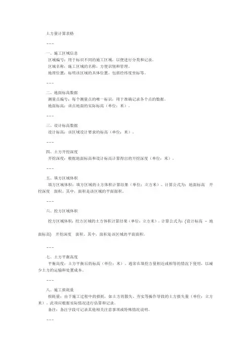 土方量计算表格