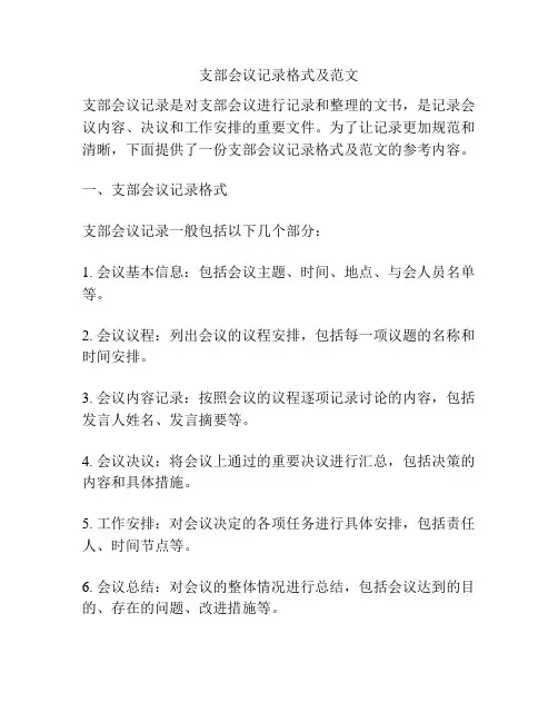 支部会议记录格式及范文