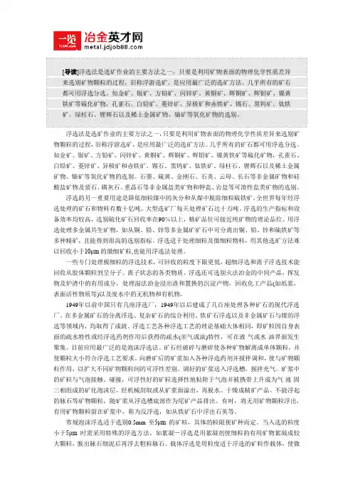 全面介绍浮选法选矿基础知识
