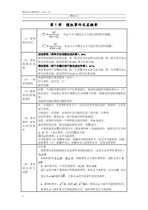 (完整版)概率论与数理统计公式整理(超全版)