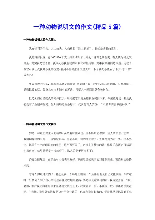 一种动物说明文的作文(精品5篇)