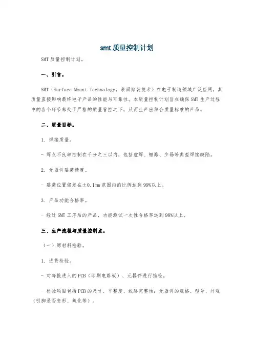 smt质量控制计划