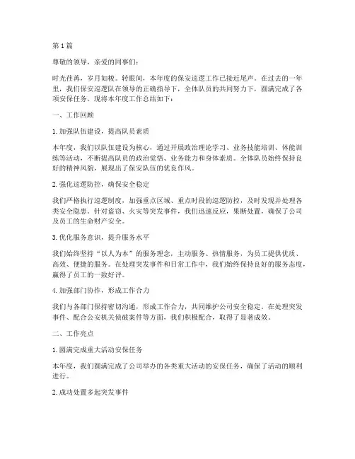 保安巡逻队年度总结(3篇)