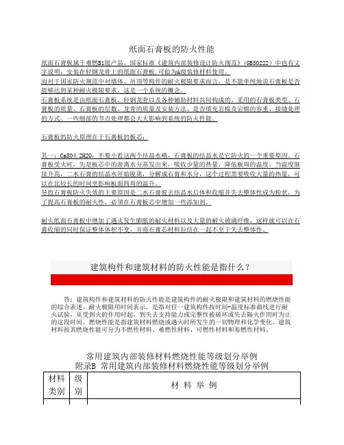 纸面石膏板的防火性能
