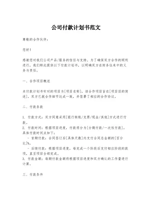 公司付款计划书范文
