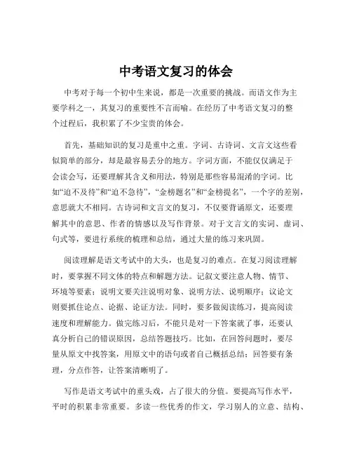 中考语文复习的体会