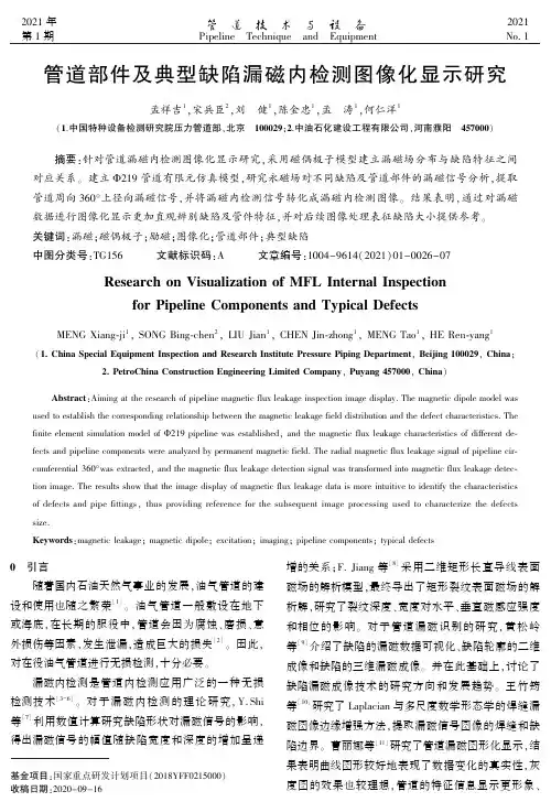 管道部件及典型缺陷漏磁内检测图像化显示研究