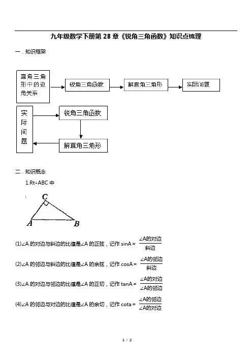 九年级下册数学第28章《锐角三角函数》知识点梳理