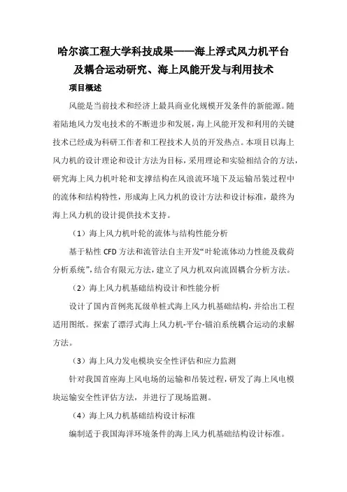 哈尔滨工程大学科技成果——海上浮式风力机平台及耦合运动研究、海上风能开发与利用技术