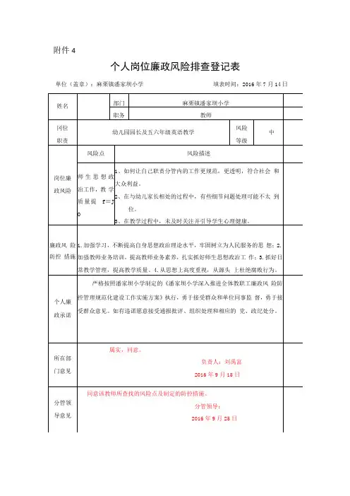 个人岗位廉政风险排查登记表 (7)
