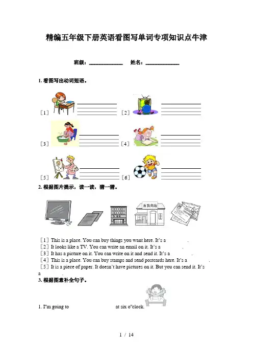 精编五年级下册英语看图写单词专项知识点牛津