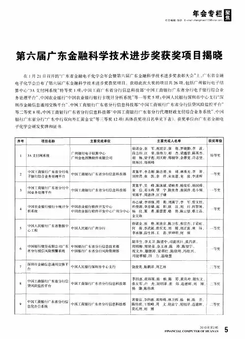 第六届广东金融科学技术进步奖获奖项目揭晓