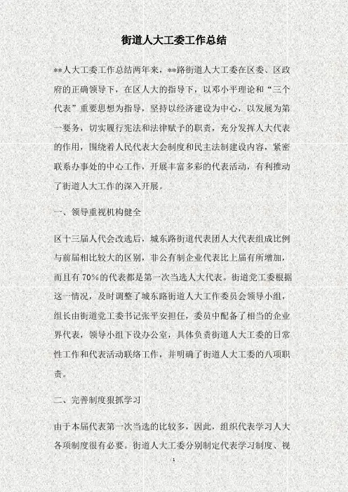 街道人大工委工作总结(精)