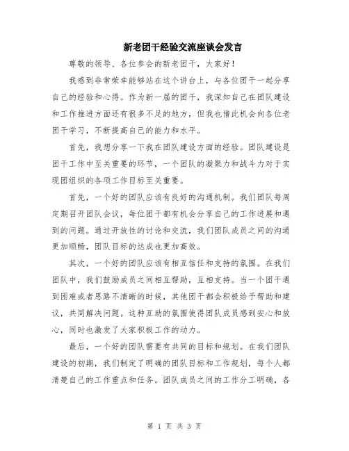 新老团干经验交流座谈会发言