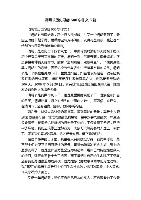 清明节历史习俗600字作文5篇