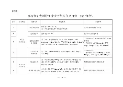 环境保护专用设备企业所得税优惠目录(2017 年版)