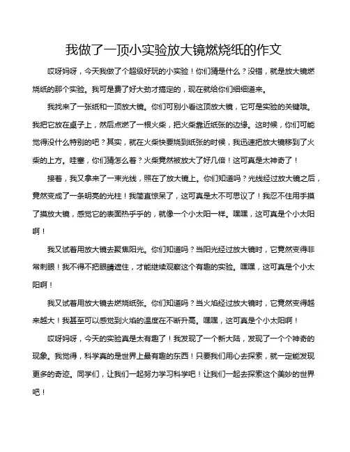 我做了一顶小实验放大镜燃烧纸的作文