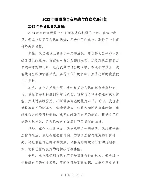 2023年阶段性自我总结与自我发展计划