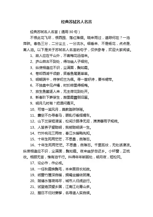 经典苏轼名人名言