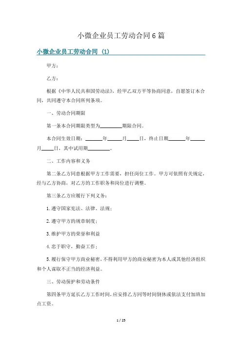 小微企业员工劳动合同6篇