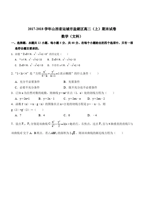 山西省运城市盐湖区2017-2018学年高二上学期期末考试数学文试卷(含答案)
