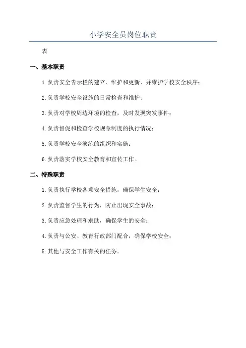 小学安全员岗位职责
